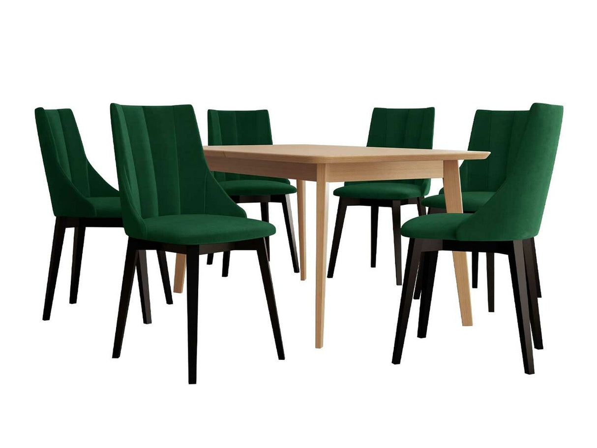 Étkezőgarnitúra Zestaw 07 6xS97 SKANDI 140x80, Szék színe: Fekete + Magic Velvet 2225, Asztal színe: Barna