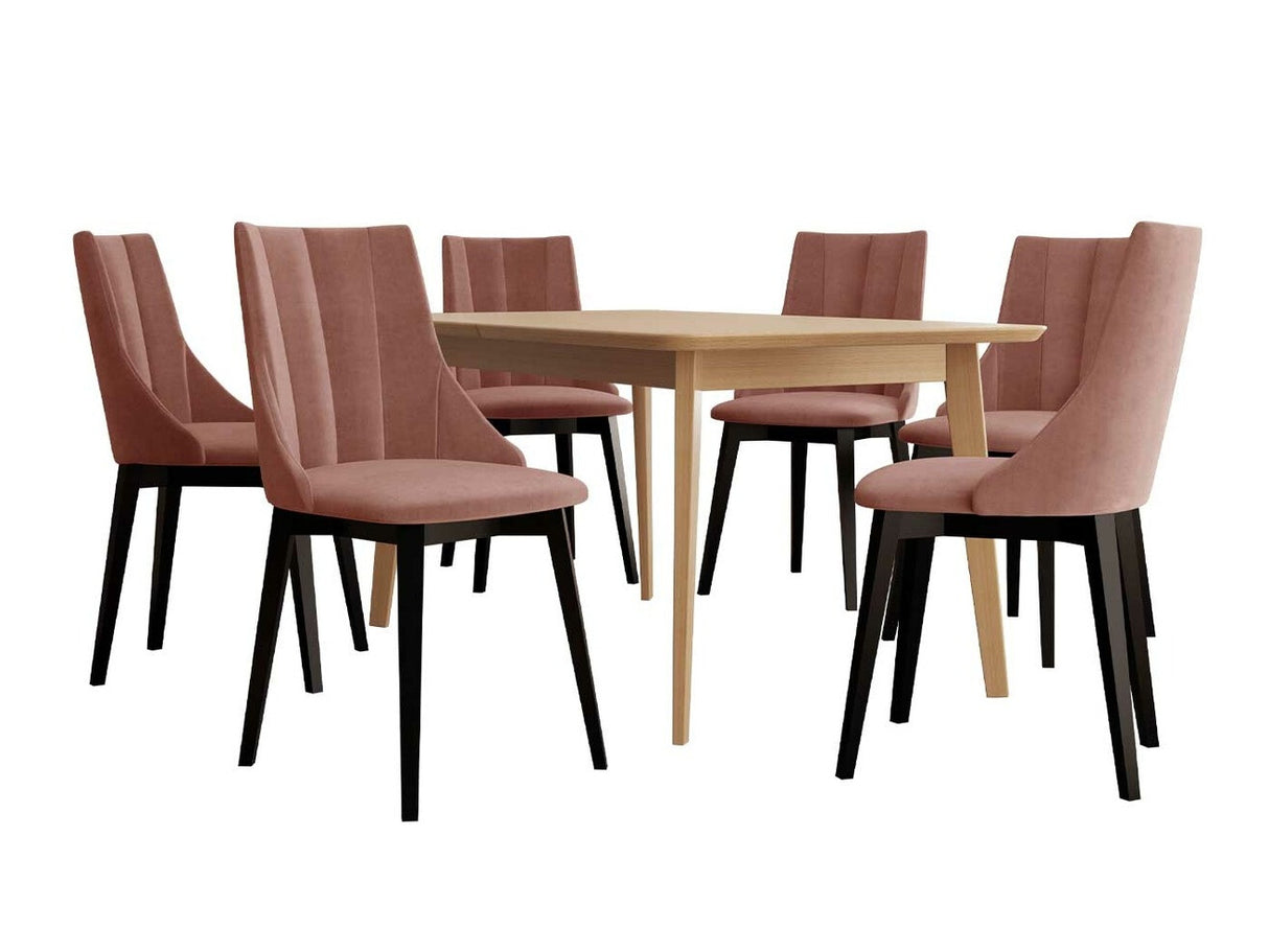 Étkezőgarnitúra Zestaw 07 6xS97 SKANDI 140x80, Szék színe: Fekete + Magic Velvet 2258, Asztal színe: Barna