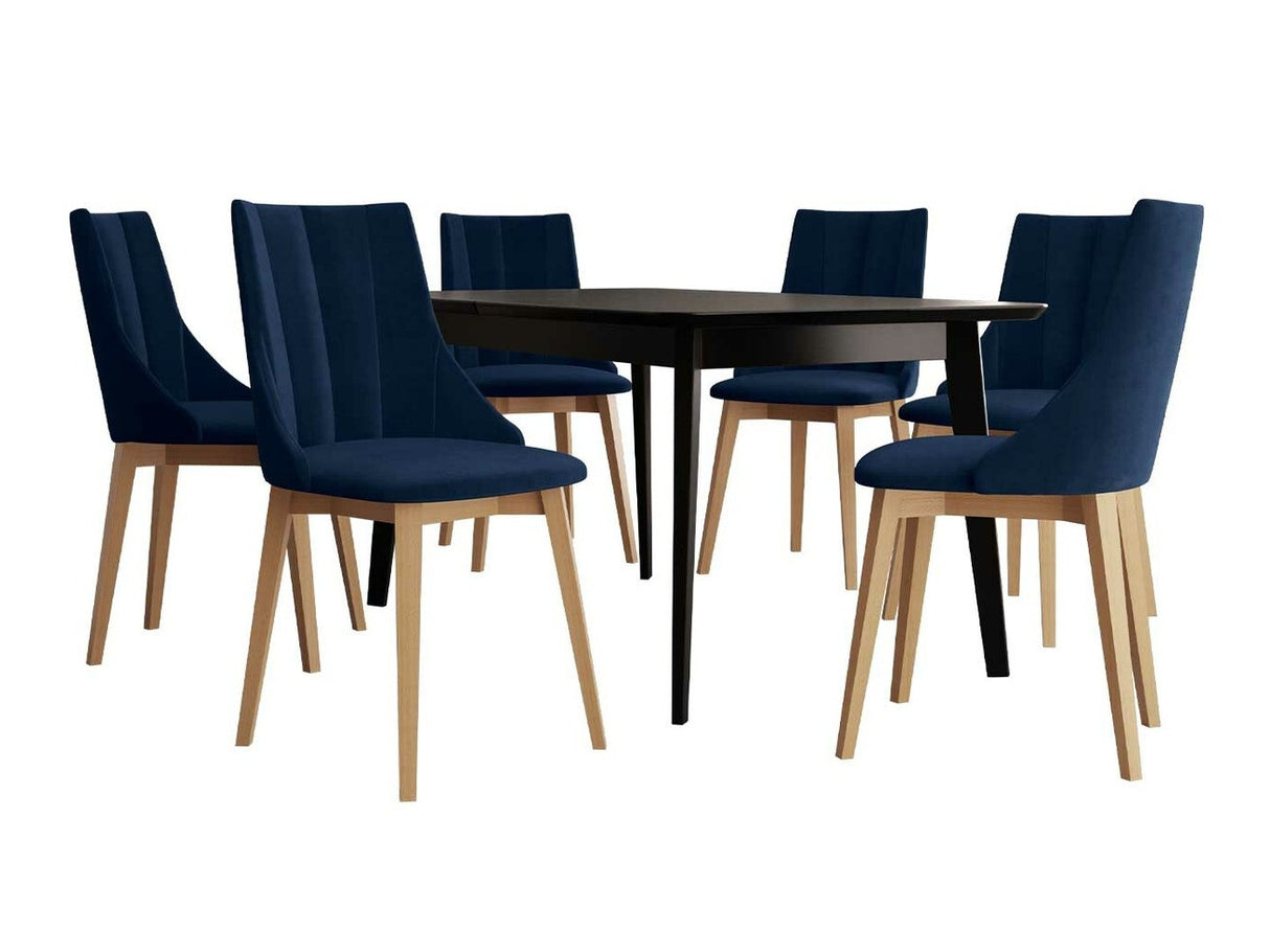 Étkezőgarnitúra Zestaw 07 6xS97 SKANDI 140x80, Szék színe: Barna + Magic Velvet 2216, Asztal színe: Fekete