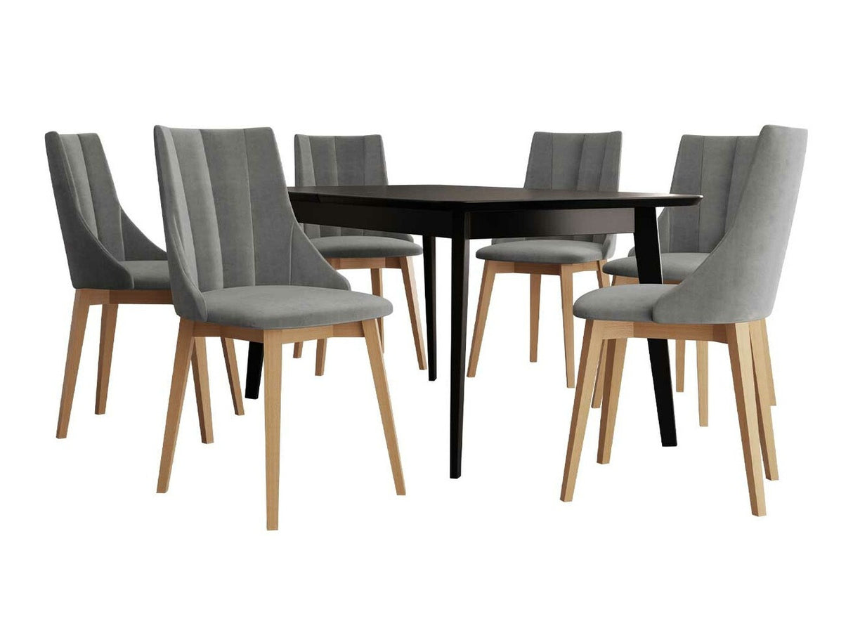 Étkezőgarnitúra Zestaw 07 6xS97 SKANDI 140x80, Szék színe: Barna + Magic Velvet 2217, Asztal színe: Fekete