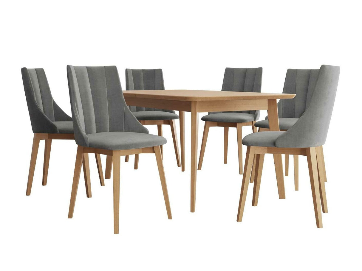 Étkezőgarnitúra Zestaw 07 6xS97 SKANDI 140x80, Szék színe: Barna + Magic Velvet 2217, Asztal színe: Barna