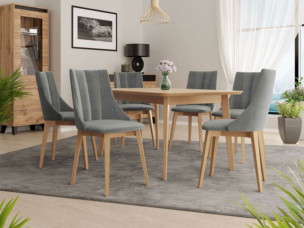 Étkezőgarnitúra Zestaw 07 6xS97 SKANDI 140x80, Szék színe: Barna + Magic Velvet 2217, Asztal színe: Barna