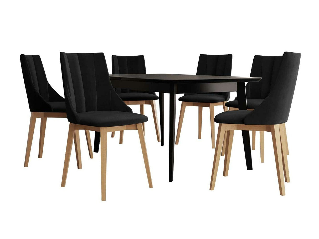 Étkezőgarnitúra Zestaw 07 6xS97 SKANDI 140x80, Szék színe: Barna + Magic Velvet 2219, Asztal színe: Fekete