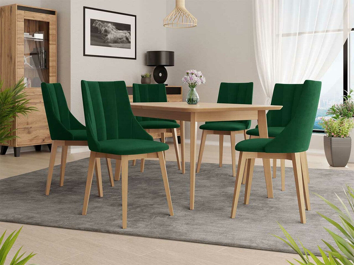 Étkezőgarnitúra Zestaw 07 6xS97 SKANDI 140x80, Szék színe: Barna + Magic Velvet 2225, Asztal színe: Barna