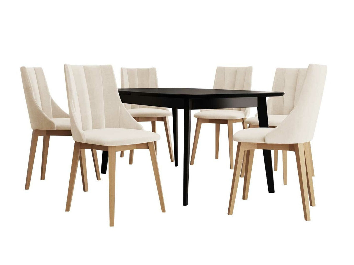 Étkezőgarnitúra Zestaw 07 6xS97 SKANDI 140x80, Szék színe: Barna + Magic Velvet 2250, Asztal színe: Fekete