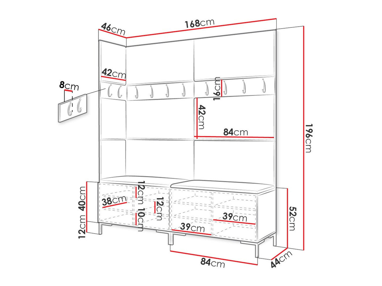 Előszoba garnitúra ZILION V (Frunemfta V) , Keret színe: Fekete, Puha falpanel színe: Öko bőr Soft 017