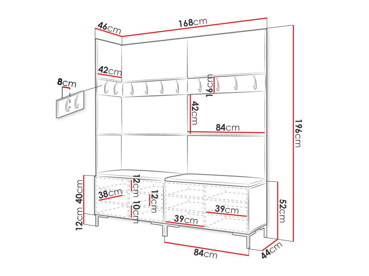Előszoba garnitúra ZILION V (Frunemfta V) , Keret színe: Fehér, Puha falpanel színe: Öko bőr Soft 017