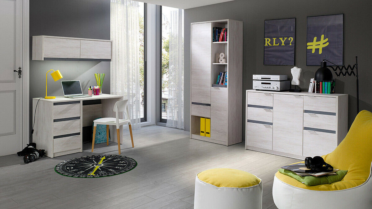 Komód Denver (Verdek K3D4SZ VD02), Szín: Monastery tölgy + Fényes fekete