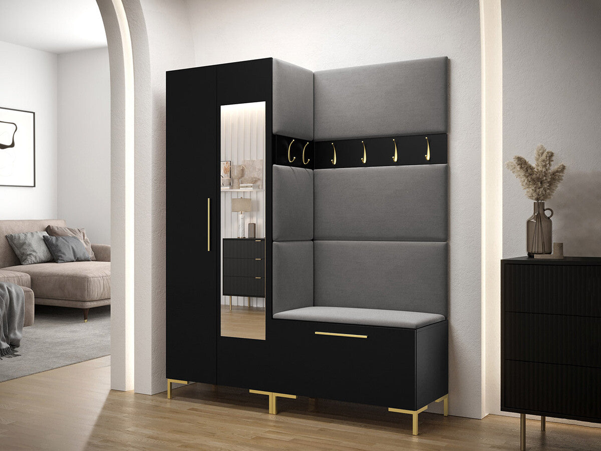 Előszoba garnitúra ZILION IX (Frunemfta IX) , Keret színe: Fekete, Puha falpanel színe: Manila 16