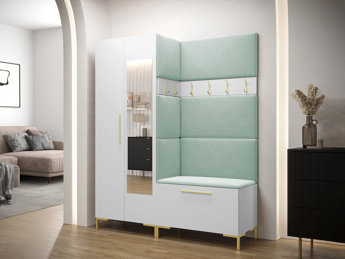 Előszoba garnitúra ZILION IX (Frunemfta IX) , Keret színe: Fehér, Puha falpanel színe: Manila 11