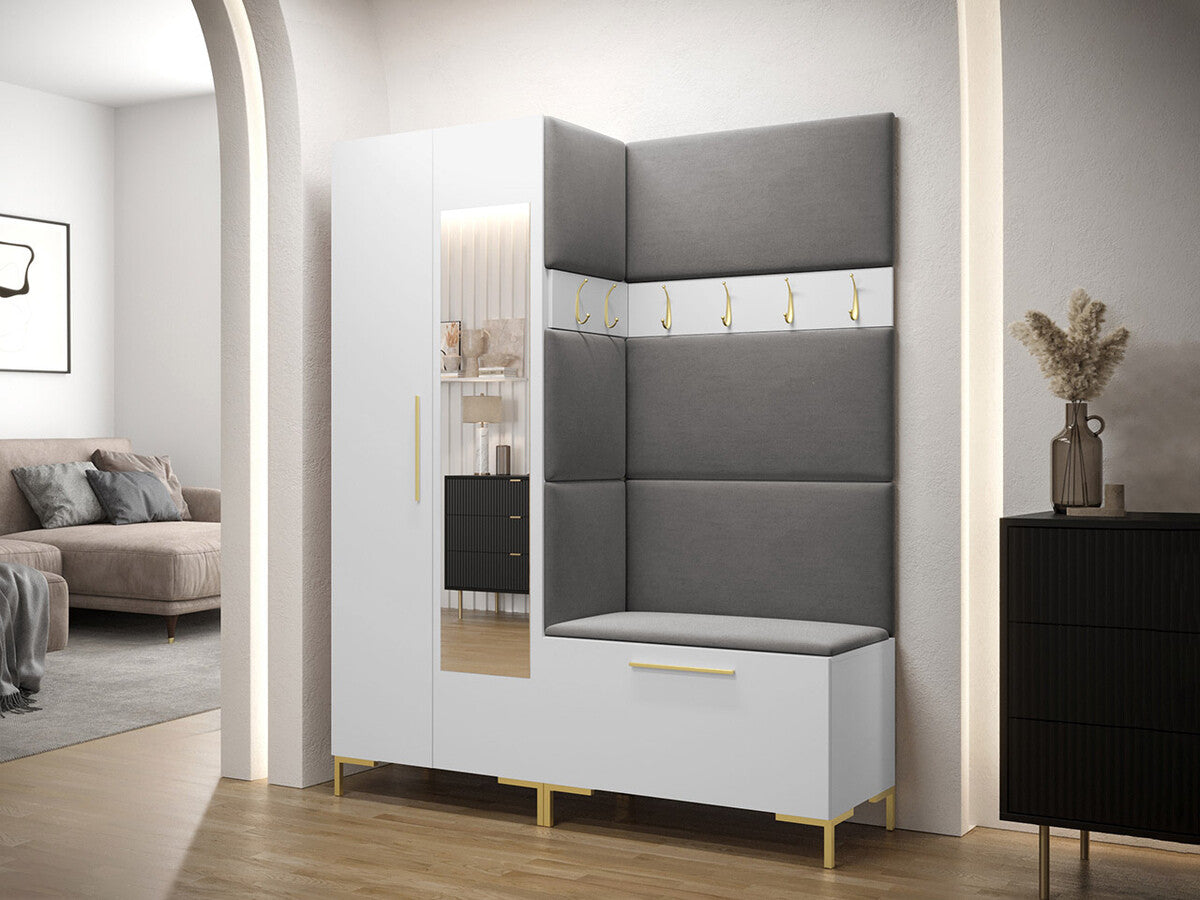 Előszoba garnitúra ZILION IX (Frunemfta IX) , Keret színe: Fehér, Puha falpanel színe: Manila 16