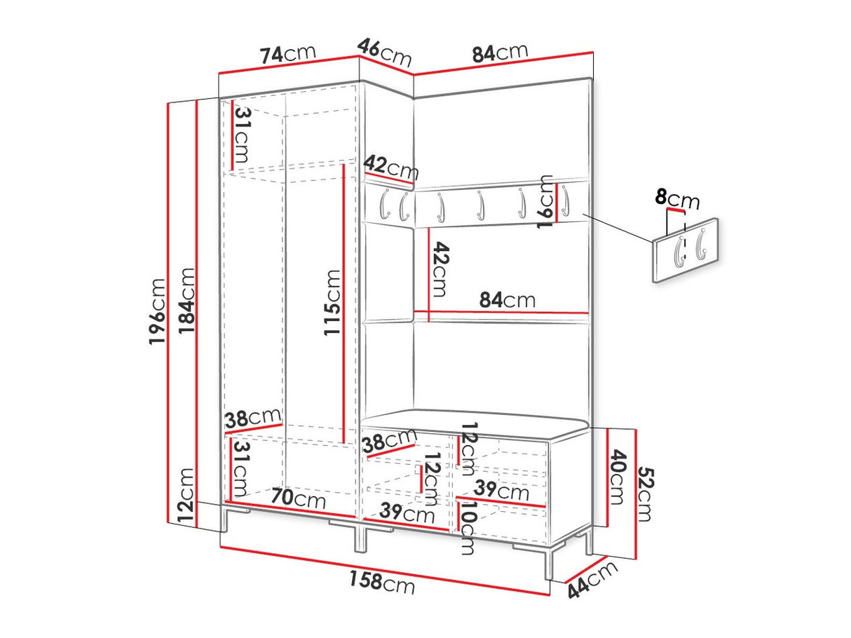 Előszoba garnitúra ZILION IX (Frunemfta IX) , Keret színe: Fekete, Puha falpanel színe: Öko bőr Soft 017