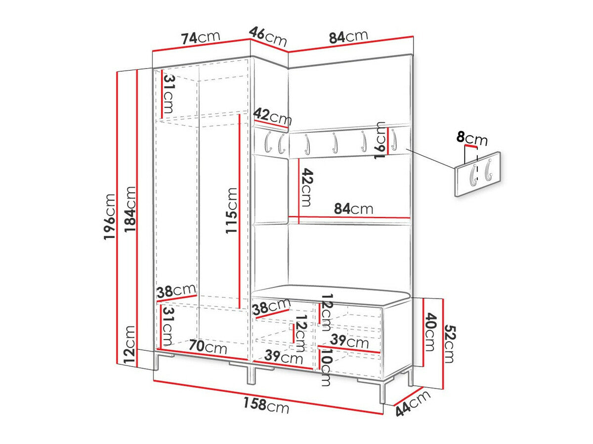 Előszoba garnitúra ZILION IX (Frunemfta IX) , Keret színe: Fehér, Puha falpanel színe: Manila 35