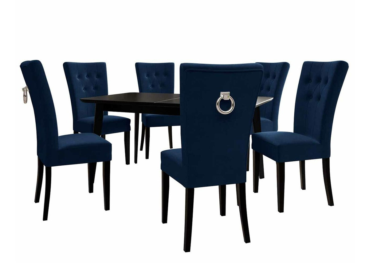 Étkezőgarnitúra Zestaw 09 6xS67 SKANDI 140x80, Szék színe: Fekete + Magic Velvet 2216, Asztal színe: Fekete, Színes dekorációk: Ezüst