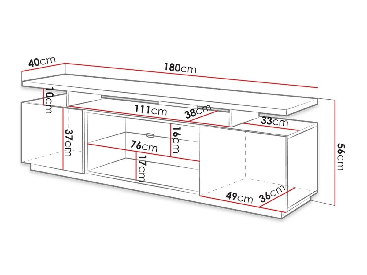 TV-állvány EVA, Szín: Fehér + Fényes fehér, Led világítás: Igen