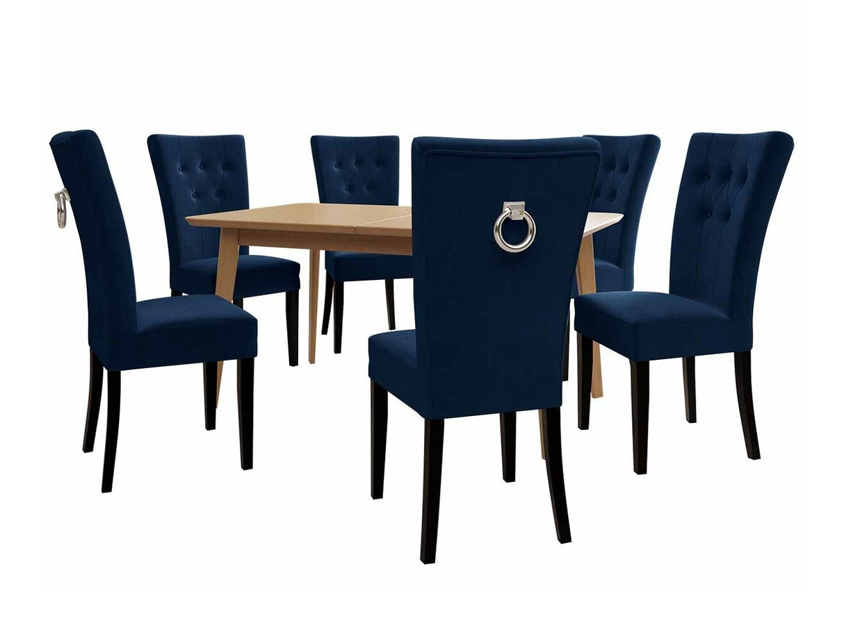 Étkezőgarnitúra Zestaw 09 6xS67 SKANDI 140x80, Szék színe: Fekete + Magic Velvet 2216, Asztal színe: Barna, Színes dekorációk: Ezüst