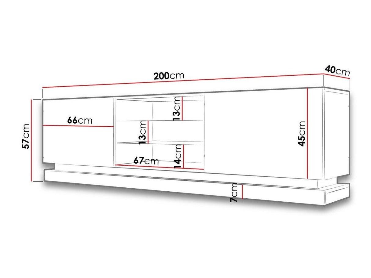 TV-állvány Qiu 200 (Agnes 200), Szín: Fehér + Fényes fehér, Led világítás: Nem