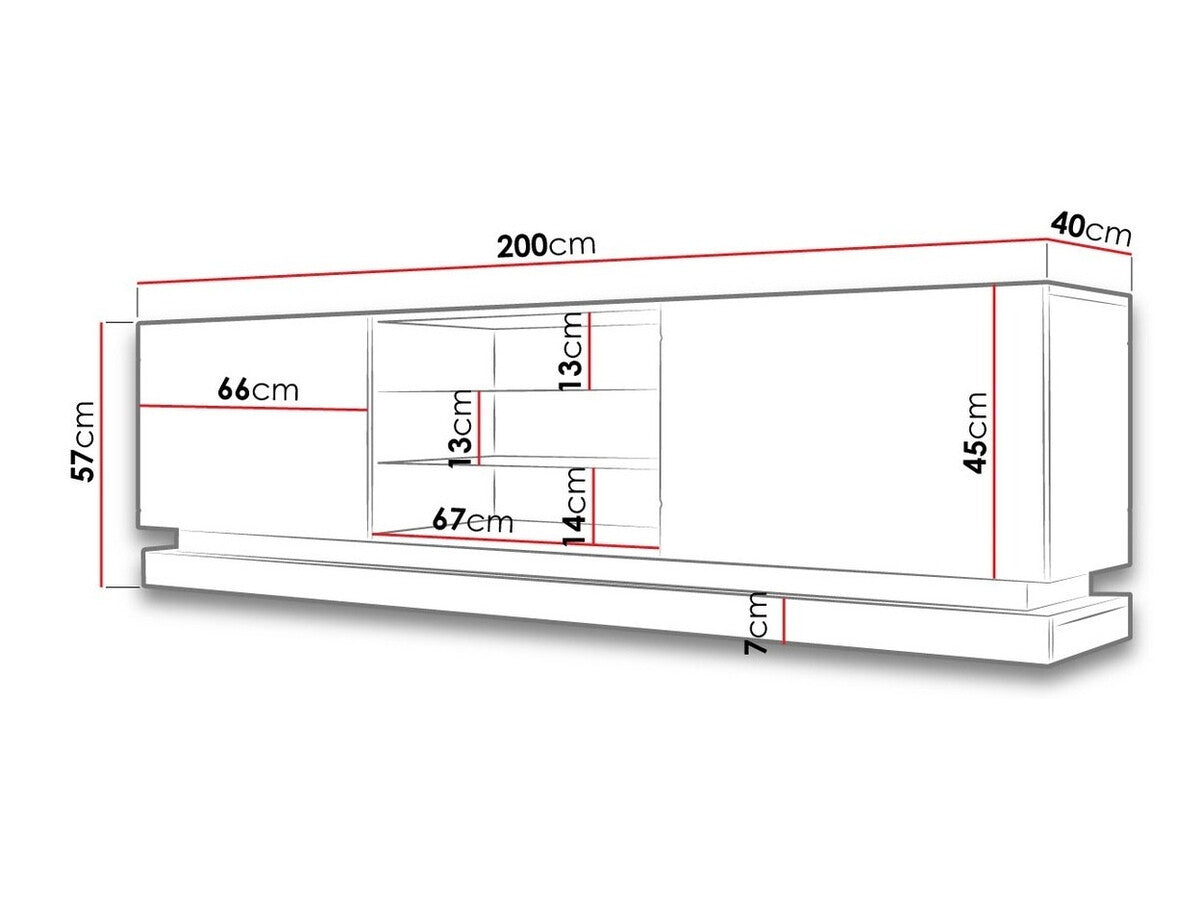 TV-állvány Qiu 200 (Agnes 200), Szín: Fekete + Fényes fekete, Led világítás: Nem