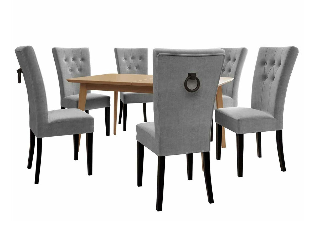 Étkezőgarnitúra Zestaw 09 6xS67 SKANDI 140x80, Szék színe: Fekete + Magic Velvet 2217, Asztal színe: Barna, Színes dekorációk: Fekete