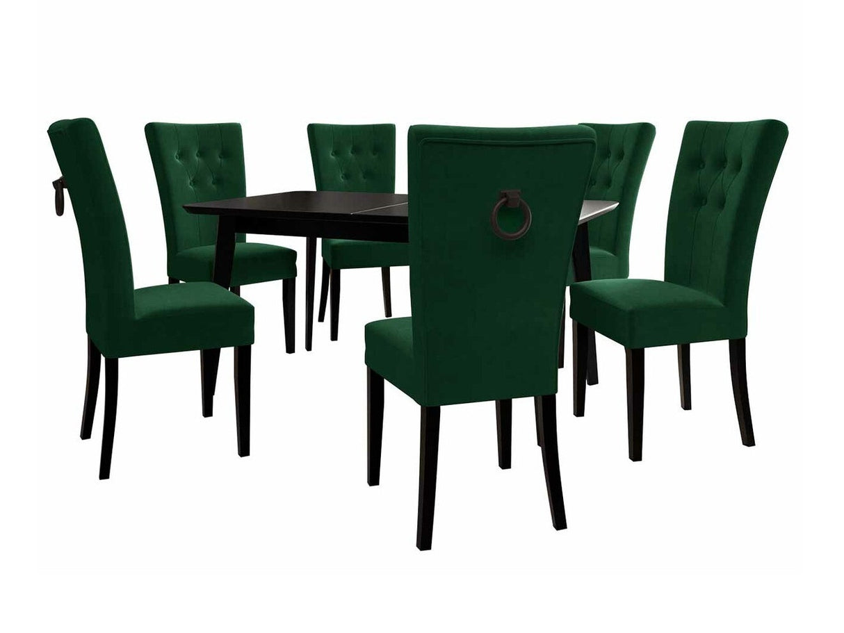 Étkezőgarnitúra Zestaw 09 6xS67 SKANDI 140x80, Szék színe: Fekete + Magic Velvet 2225, Asztal színe: Fekete, Színes dekorációk: Fekete