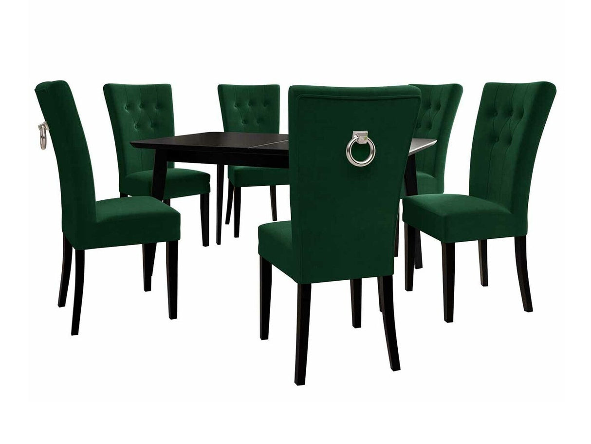 Étkezőgarnitúra Zestaw 09 6xS67 SKANDI 140x80, Szék színe: Fekete + Magic Velvet 2225, Asztal színe: Fekete, Színes dekorációk: Ezüst