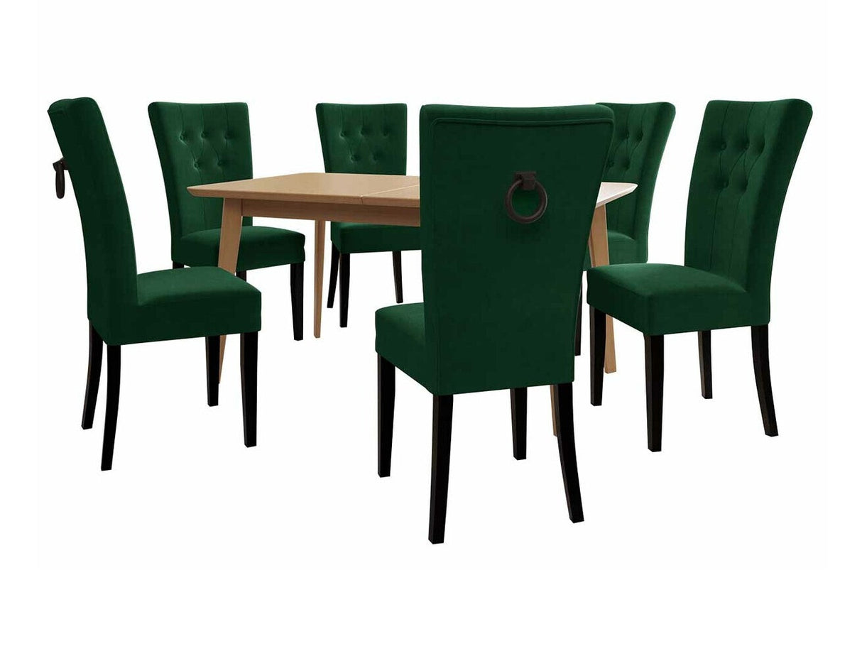 Étkezőgarnitúra Zestaw 09 6xS67 SKANDI 140x80, Szék színe: Fekete + Magic Velvet 2225, Asztal színe: Barna, Színes dekorációk: Fekete