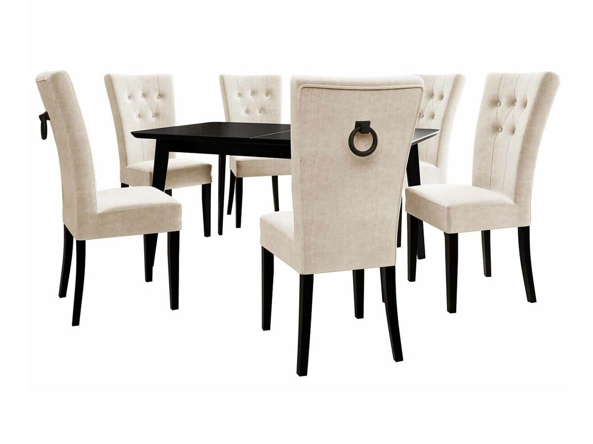 Étkezőgarnitúra Zestaw 09 6xS67 SKANDI 140x80, Szék színe: Fekete + Magic Velvet 2250, Asztal színe: Fekete, Színes dekorációk: Fekete