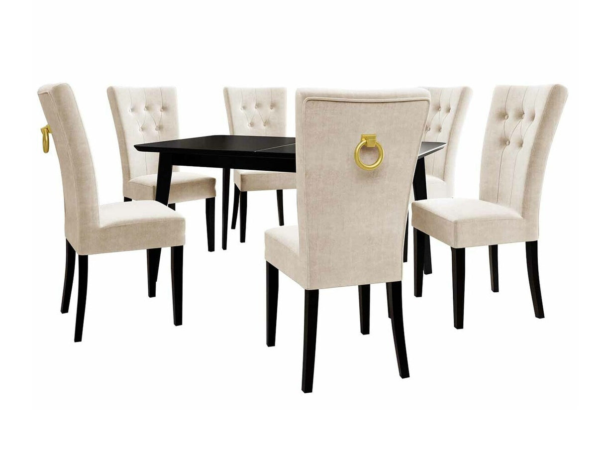 Étkezőgarnitúra Zestaw 09 6xS67 SKANDI 140x80, Szék színe: Fekete + Magic Velvet 2250, Asztal színe: Fekete, Színes dekorációk: Aranysárga