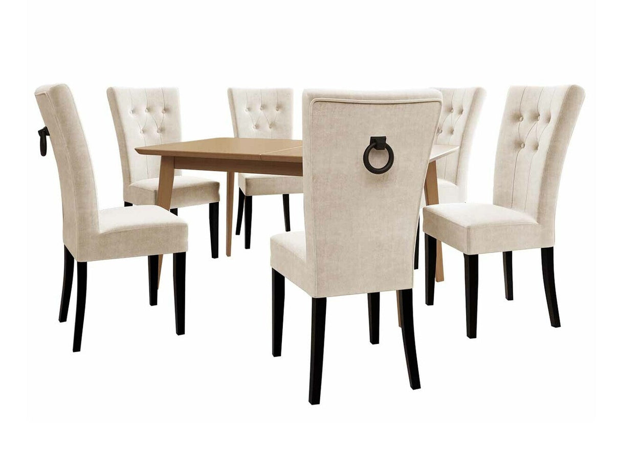 Étkezőgarnitúra Zestaw 09 6xS67 SKANDI 140x80, Szék színe: Fekete + Magic Velvet 2250, Asztal színe: Barna, Színes dekorációk: Fekete