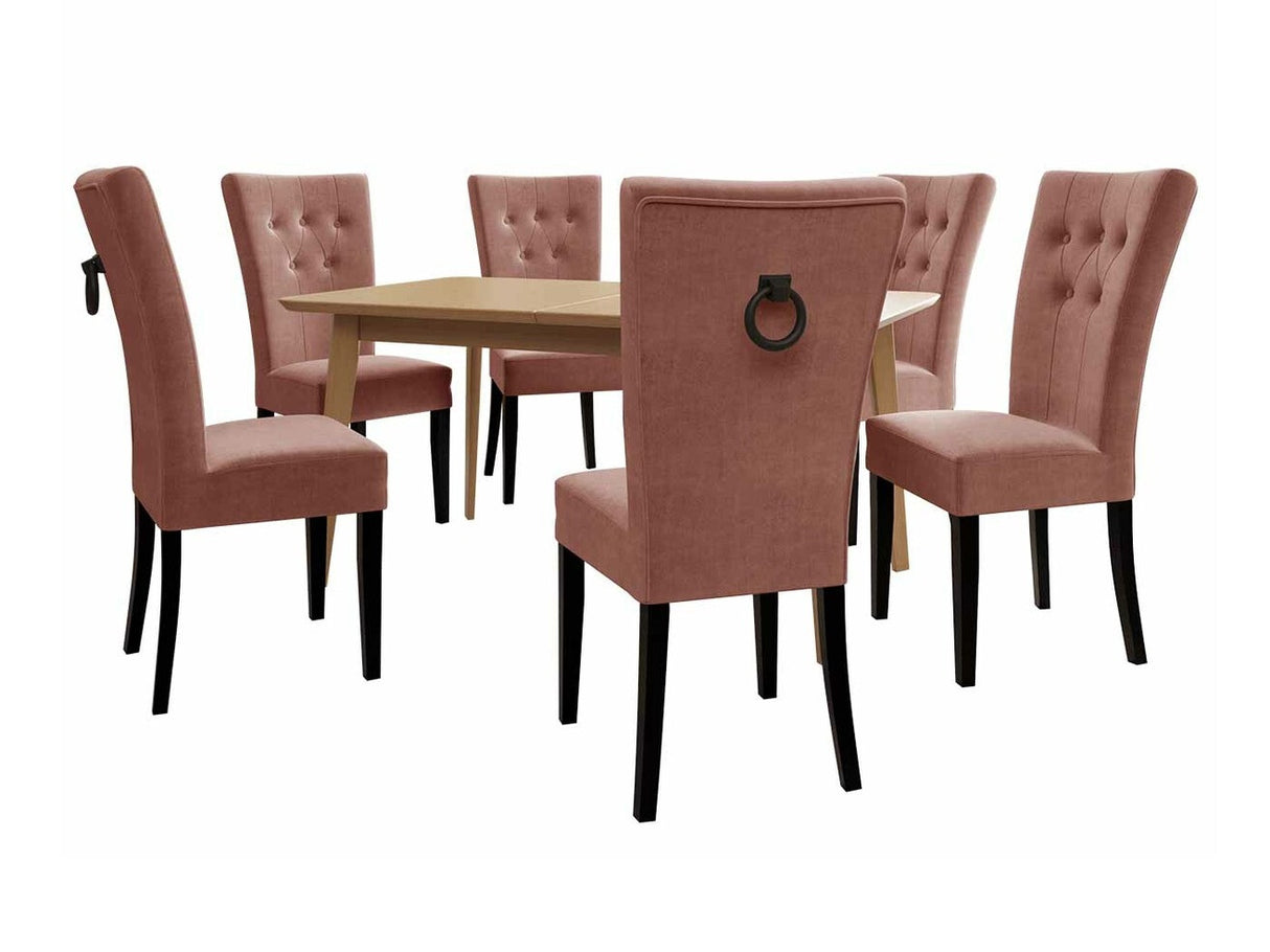 Étkezőgarnitúra Zestaw 09 6xS67 SKANDI 140x80, Szék színe: Fekete + Magic Velvet 2258, Asztal színe: Barna, Színes dekorációk: Fekete