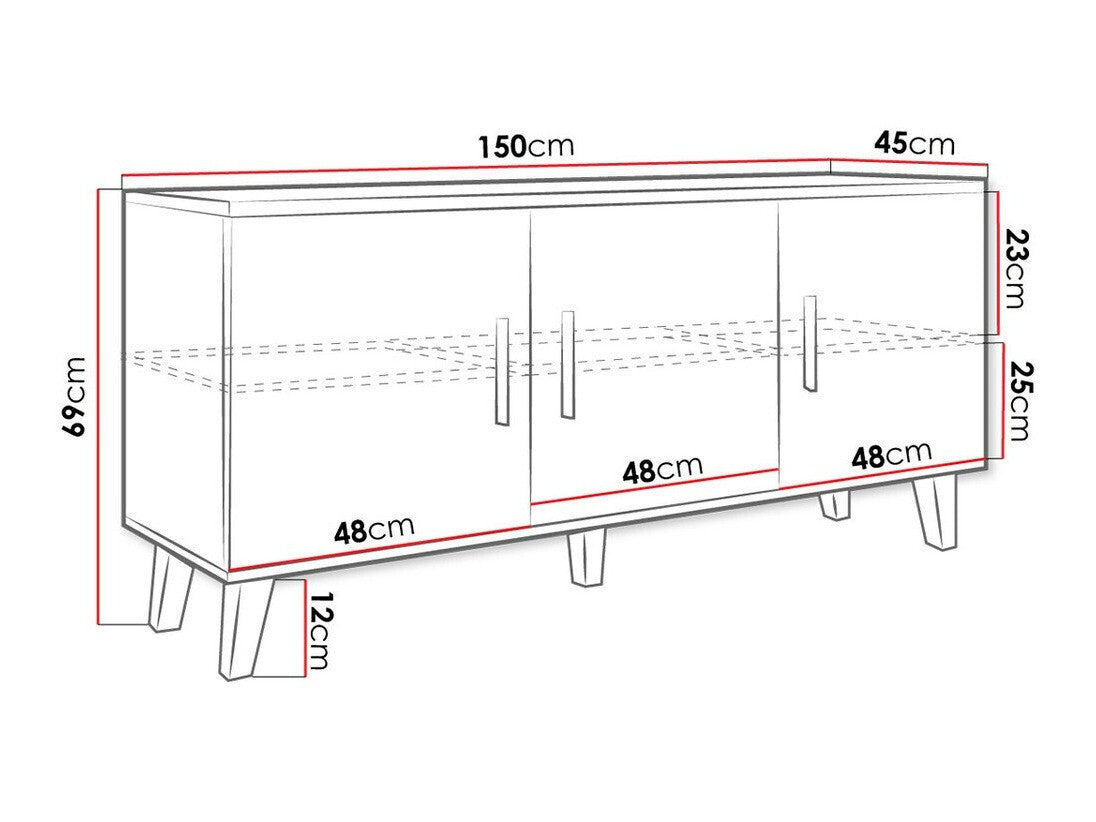 TV-állvány LOTTA II 150 3D, Szín: Wotan tölgy + Fekete
