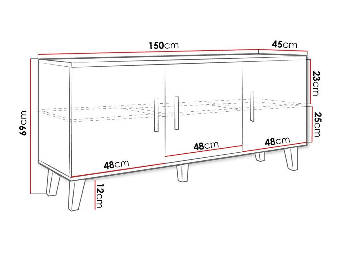TV-állvány LOTTA II 150 3D, Szín: Fehér + Sonoma tölgy
