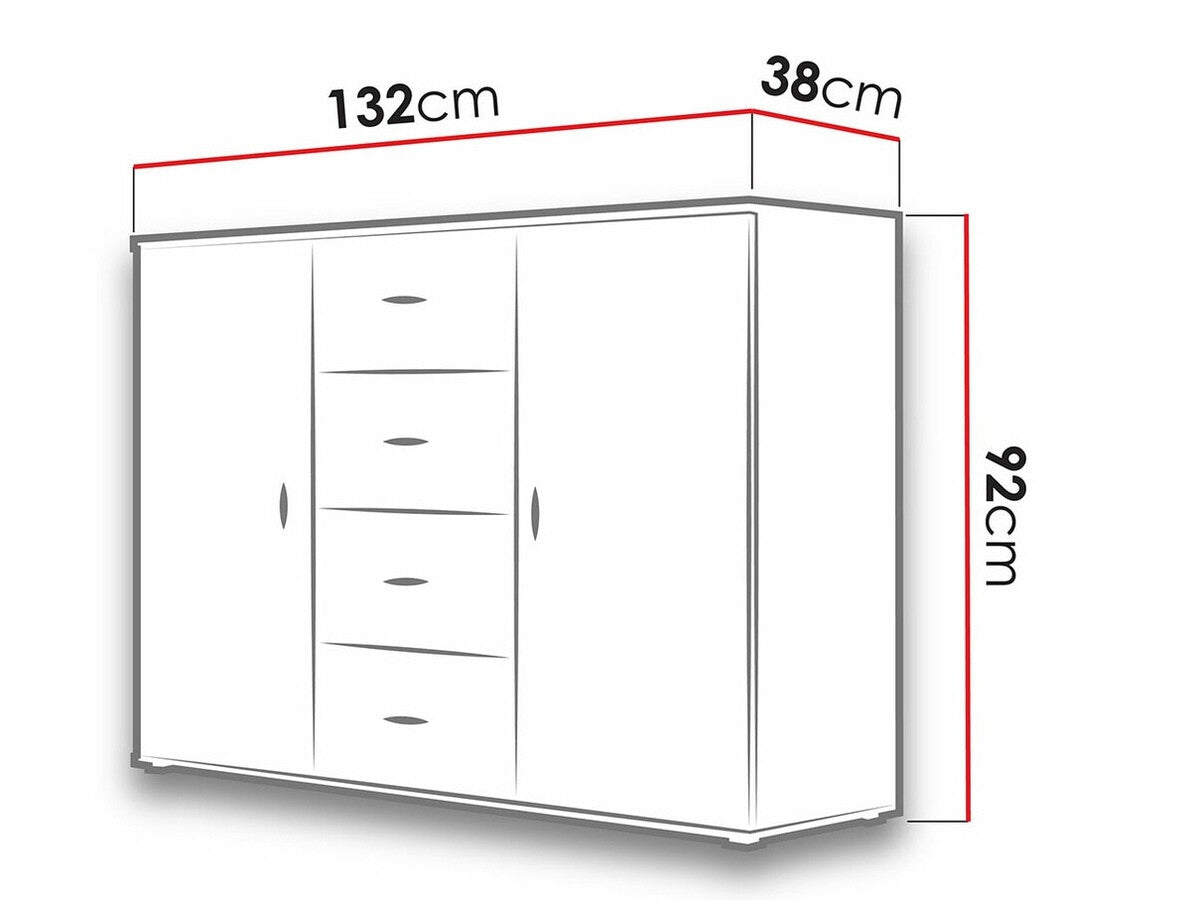 Komód Uni (Cami), Szín: Lefkas tölgy + Fekete