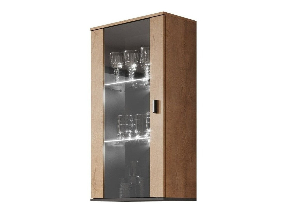 Fali szekrény Soho B2 (Boho B2), Szín: Lefkas tölgy + Fekete, Led világítás: Kék