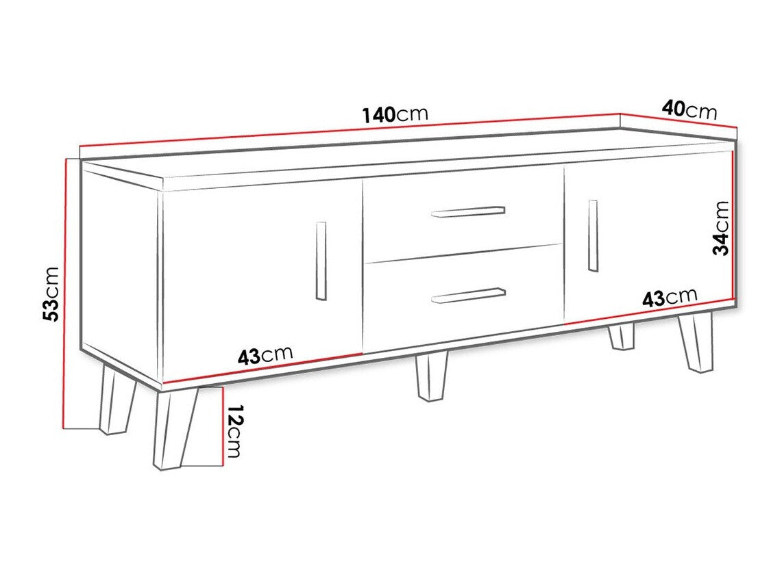 TV-állvány LOTTA II 140 (Sanna 140 2D2S), Szín: Wotan tölgy + Fekete