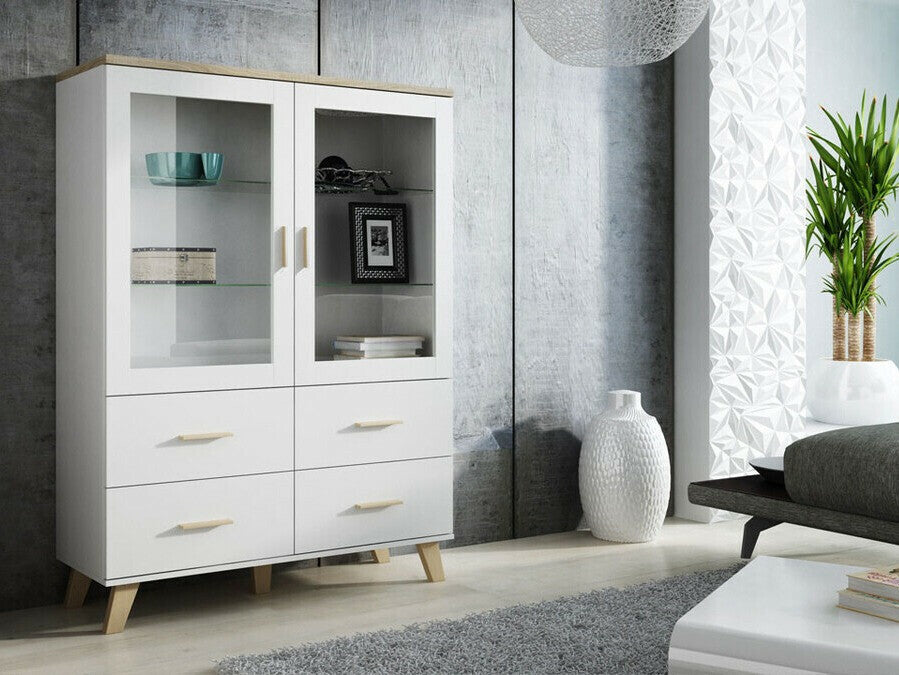 Könyvespolc LOTTA 120 2D4S (Sanna 120 2D4S), Szín: Fehér + Sonoma tölgy