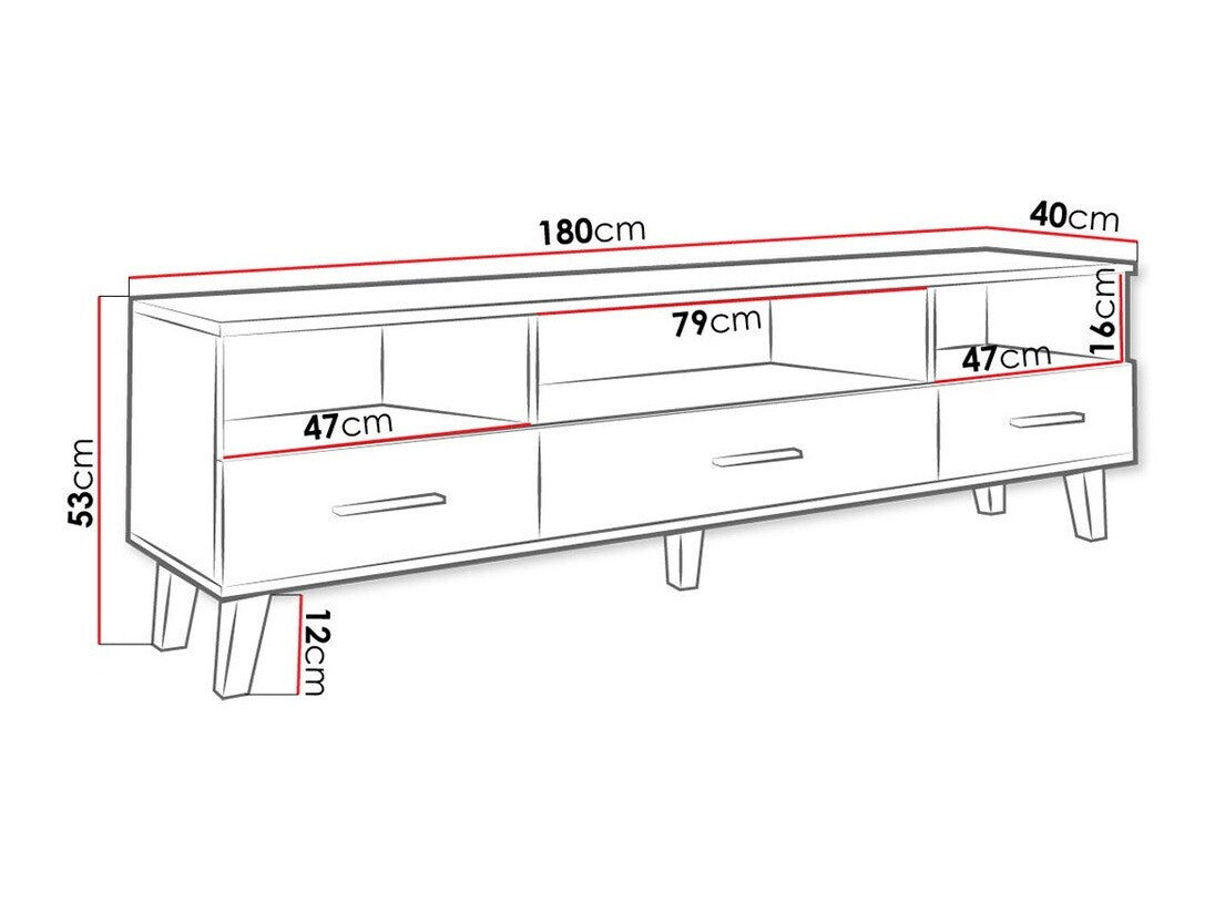 TV-állvány LOTTA II 180 3S3K (Sanna 180 3S3K), Szín: Wotan tölgy + Fekete