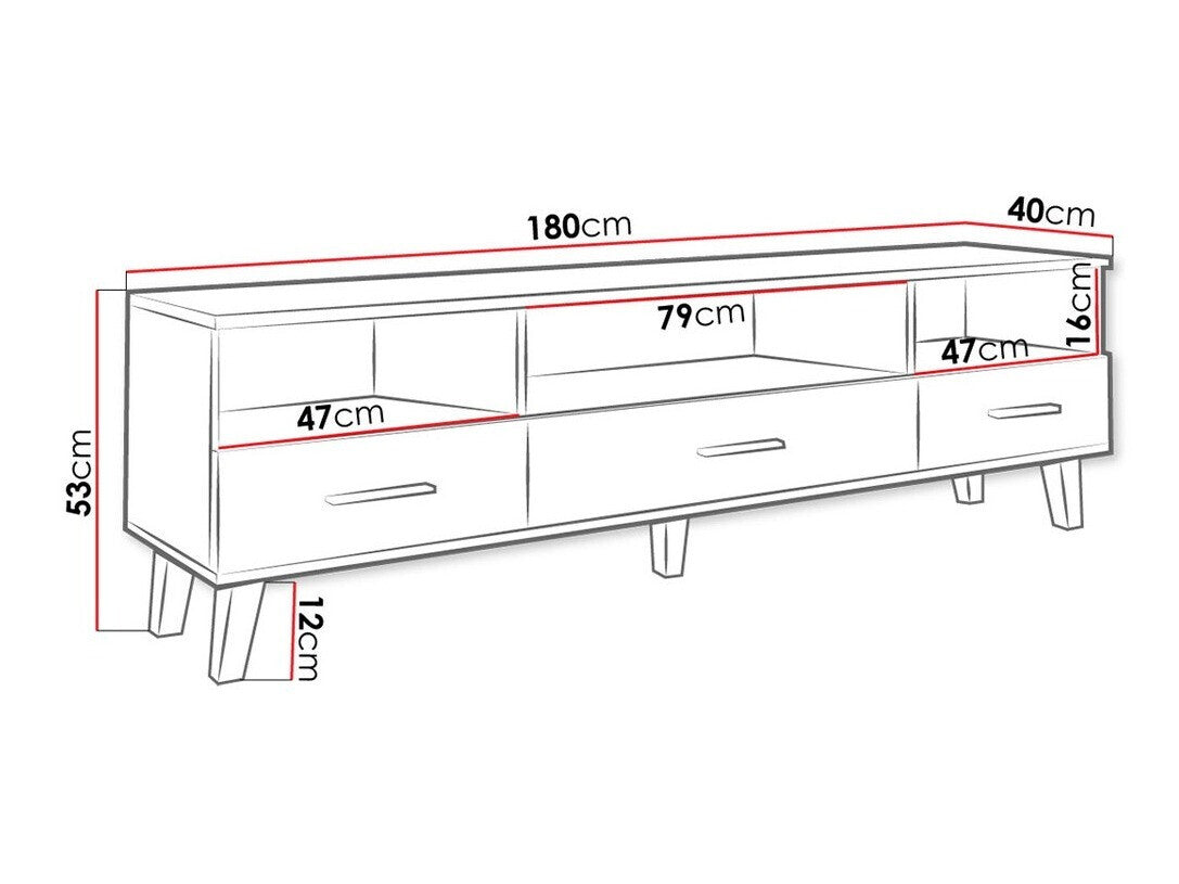 TV-állvány LOTTA II 180 3S3K (Sanna 180 3S3K), Szín: Fehér + Sonoma tölgy