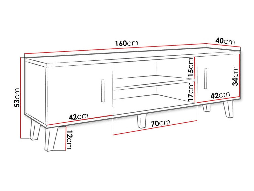 TV-állvány LOTTA II 160 2D2K (Sanna 160 2D2K), Szín: Wotan tölgy + Fekete