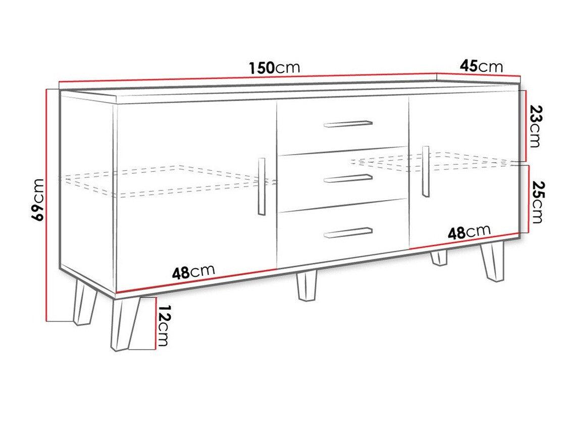 TV-állvány LOTTA II 150 2D3S (Sanna 150 2D3S), Szín: Wotan tölgy + Fekete