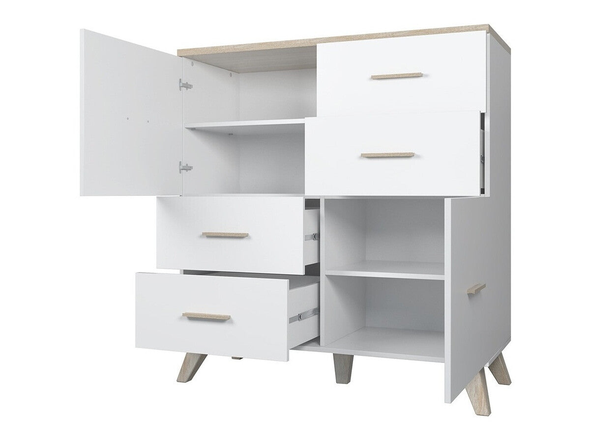 Komód LOTTA 110 2D4S (Sanna 110 2D4S), Szín: Fehér + Sonoma tölgy