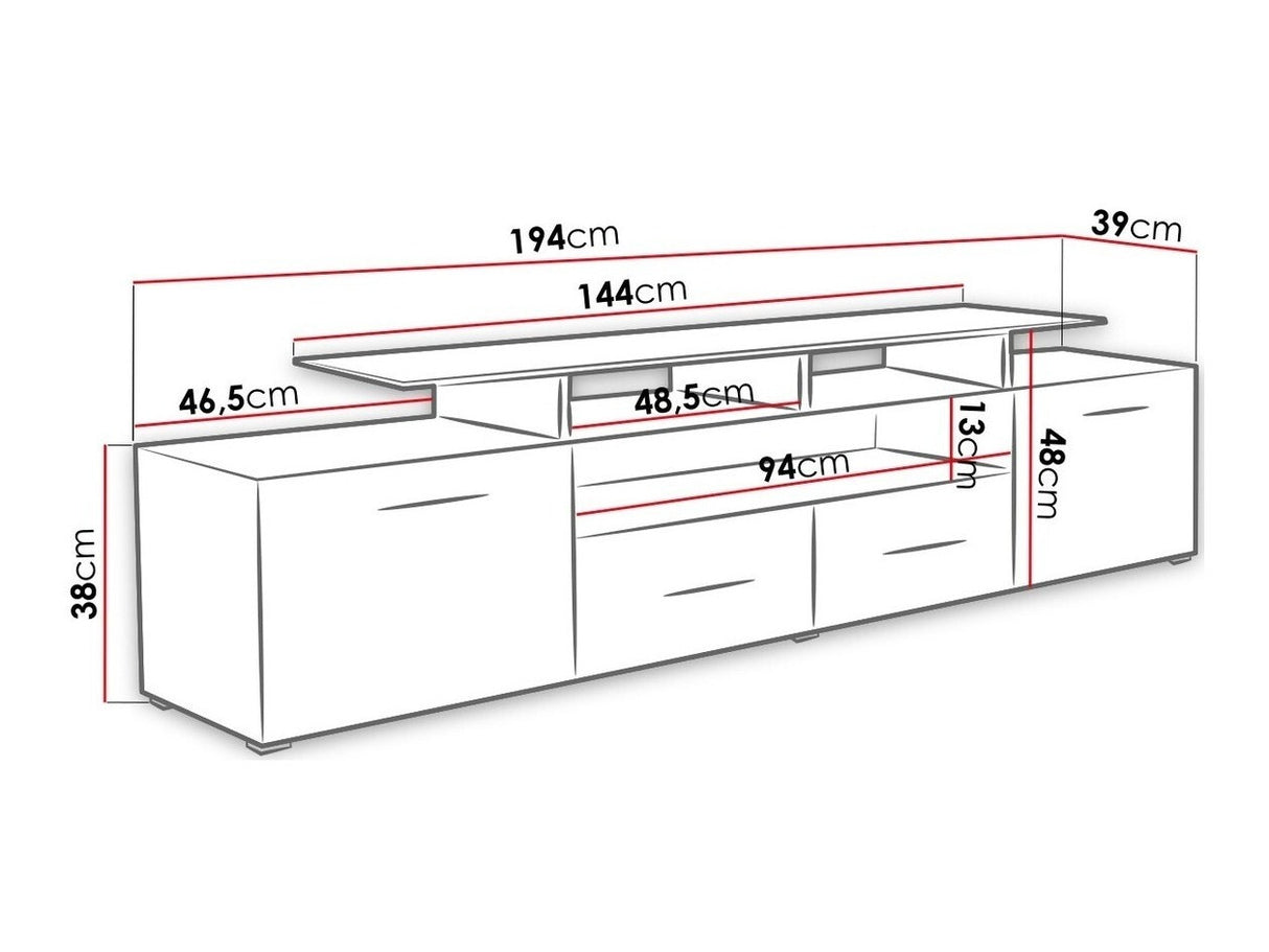 TV-állvány EVORA (Cassandra), Szín: Fehér + Fényes fehér, Led világítás: Nem