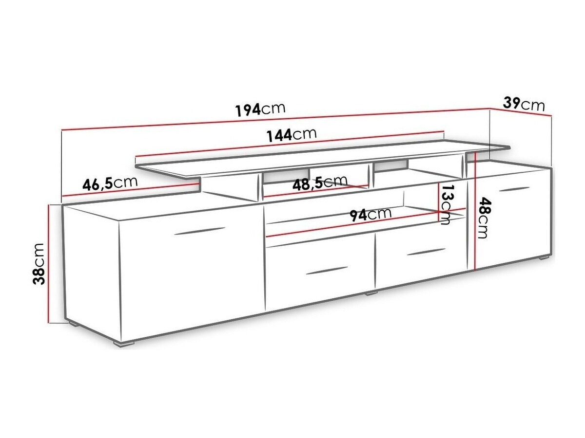 TV-állvány EVORA (Cassandra), Szín: Szilva + Fényes fekete, Led világítás: Nem