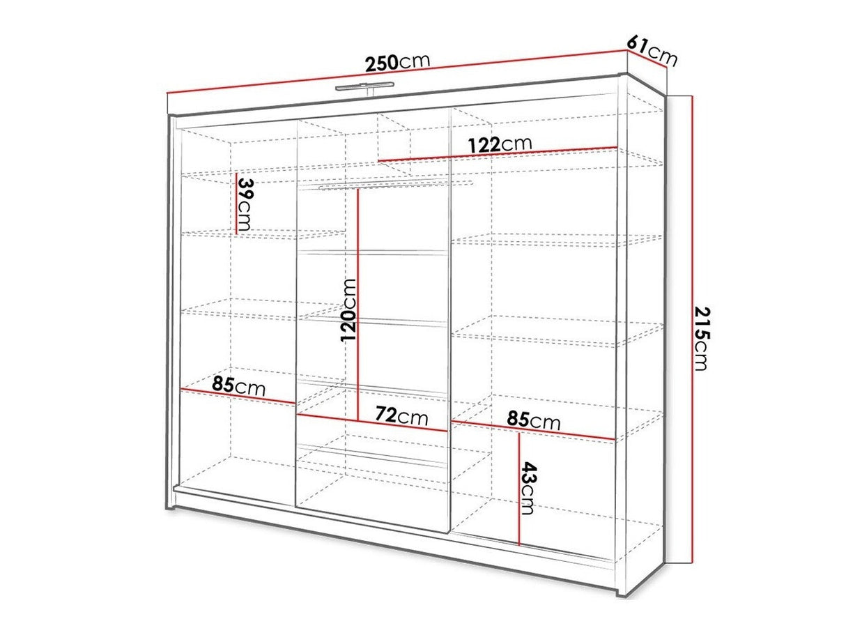 Gardróbszekrény Szafa MALIBU + LED Dąb Sonoma / Dąb sonemma + Lustro