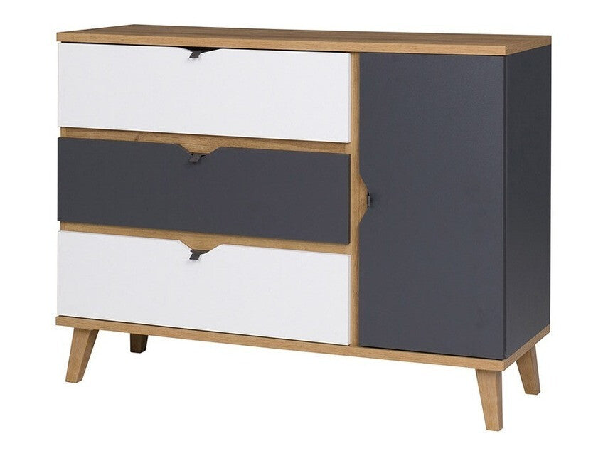 Komód MEMONE K1D3SZ (Temero), Szín: Arany tölgy + Grafit + Fehér