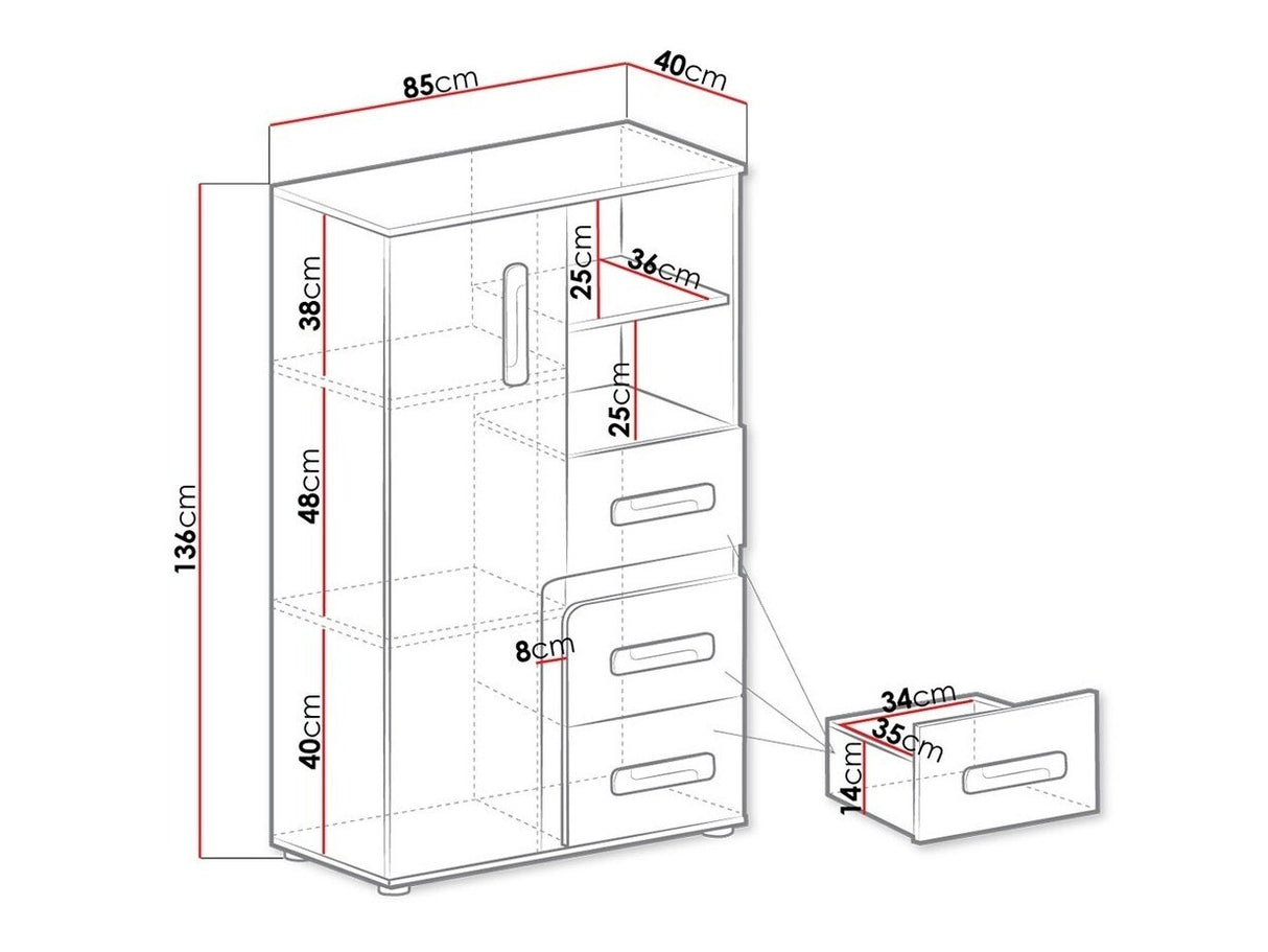 Komód Apetito 85 (Petito PE06), Szín: Antracit + Fehér