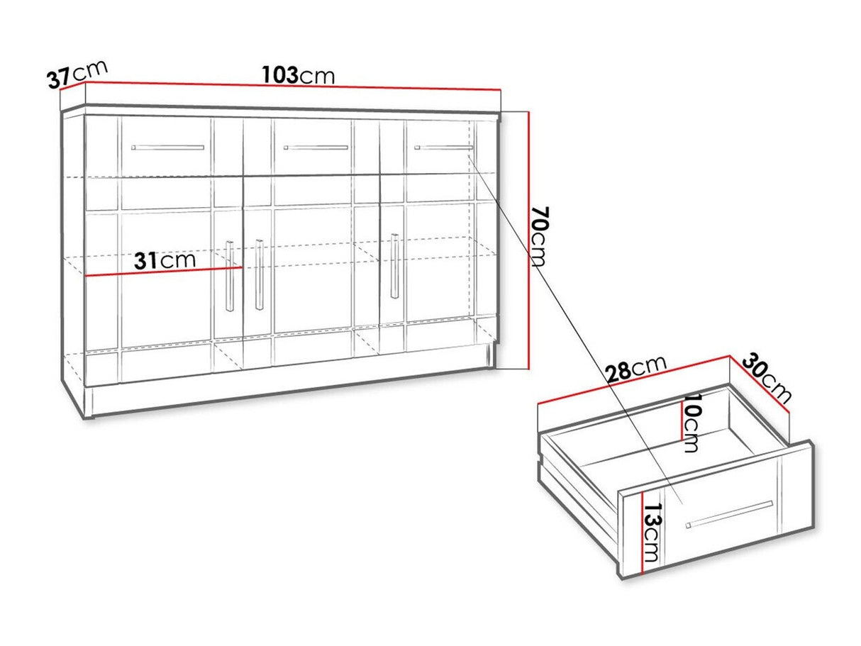 Komód PARIS 3F3S (Passion fruit), Szín: Sonoma tölgy