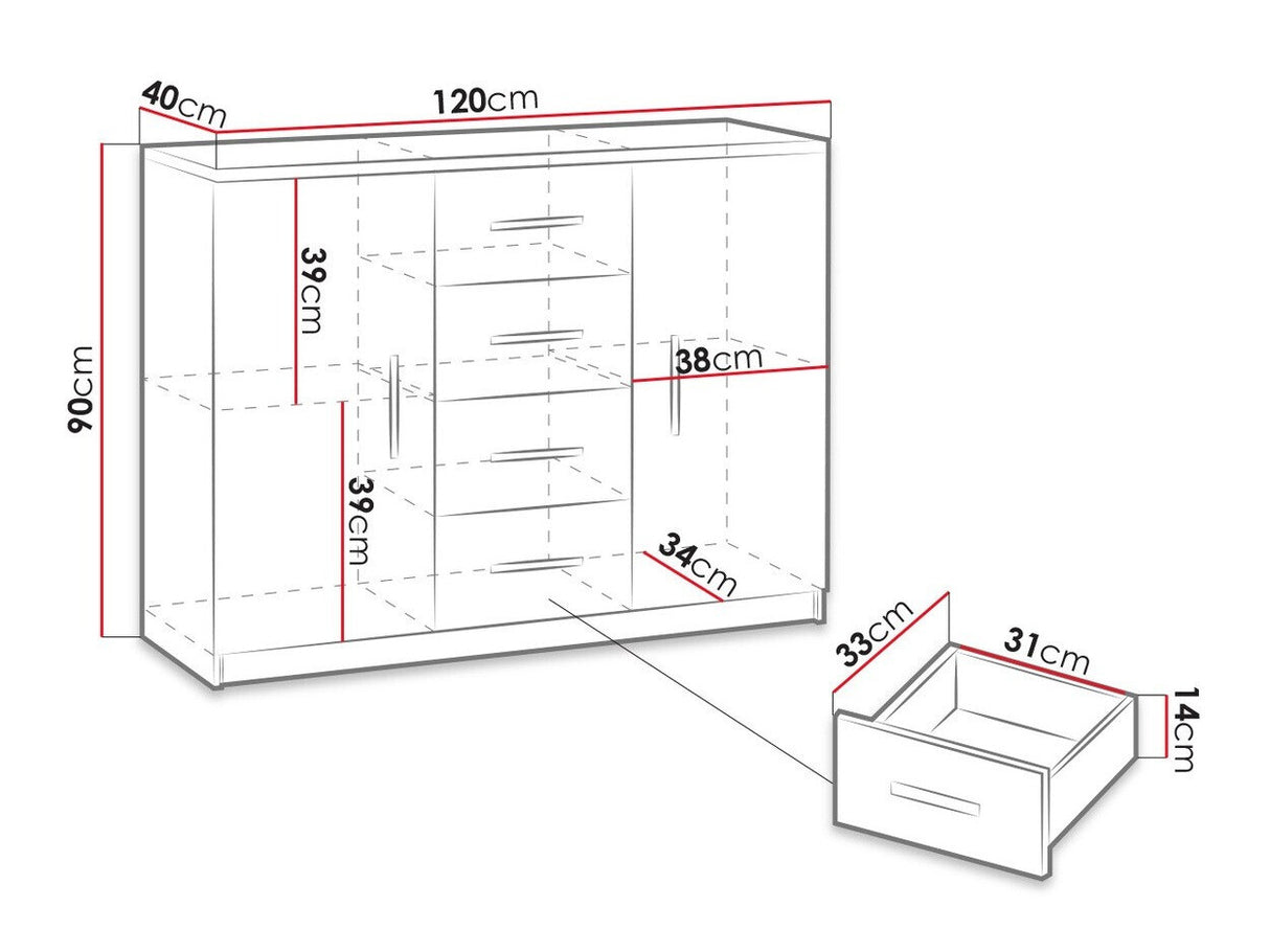 Komód Bonem K2D4SZ (Klerk KE01), Szín: Fehér