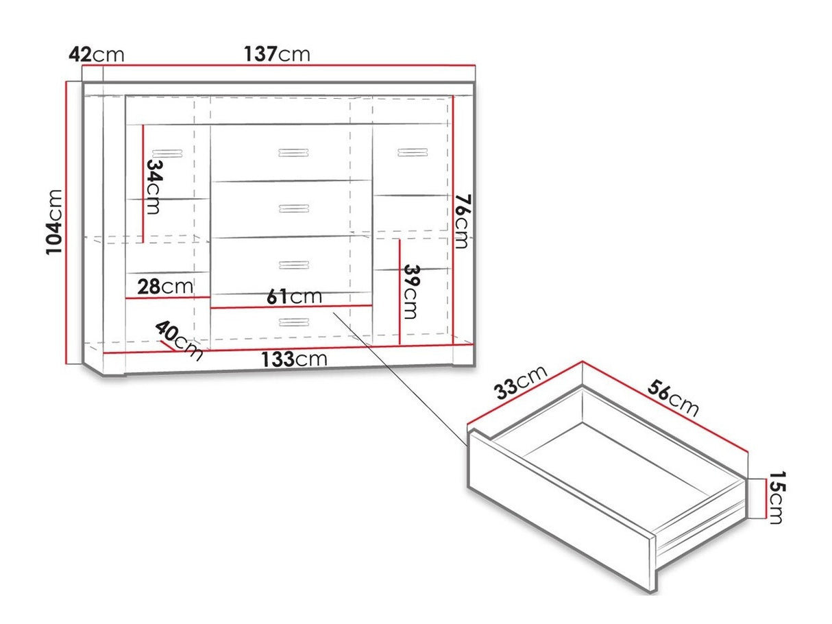 Komód Indianapolis (Nadia N07), Szín: Sötét kőris, Led világítás: Nem