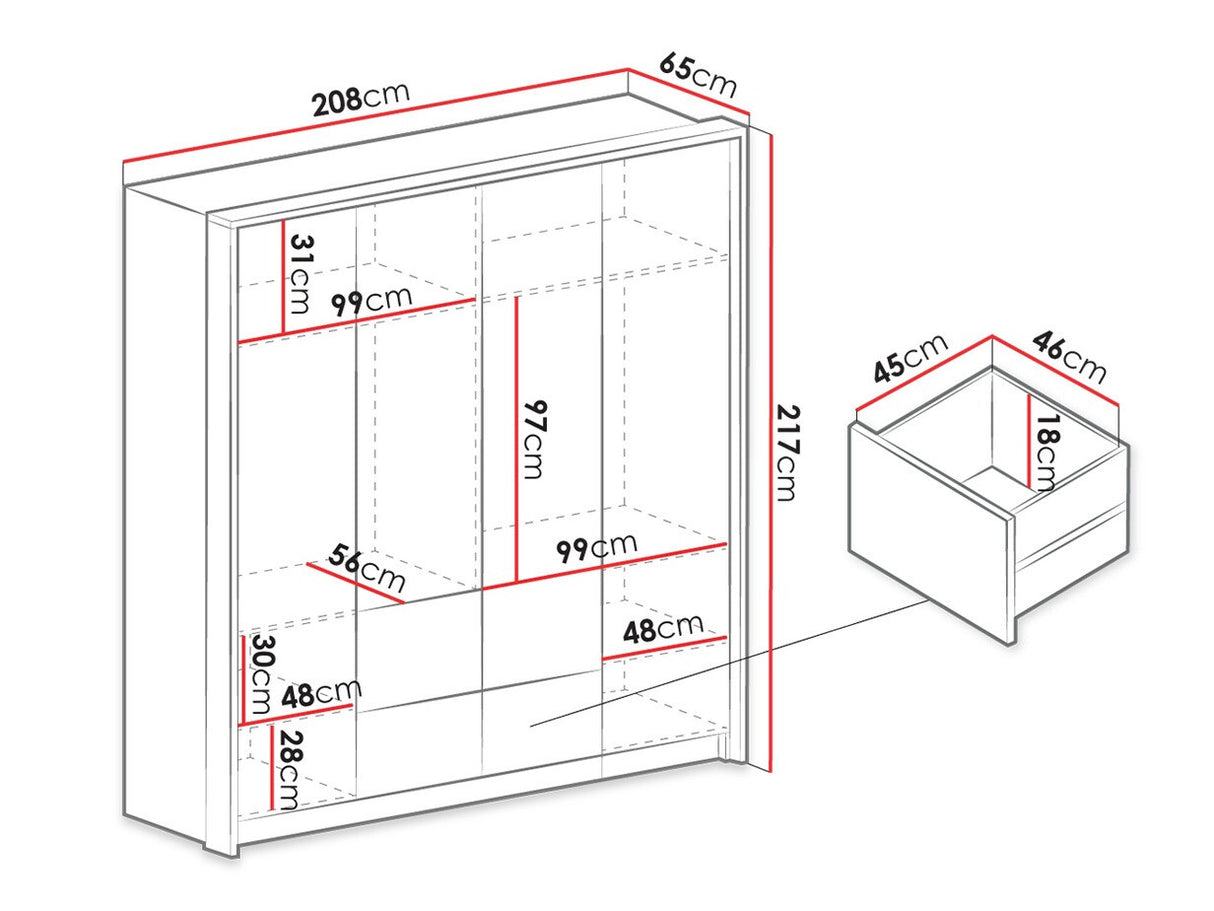 Gardróbszekrény WIEDEN 208, Szín: Fehér